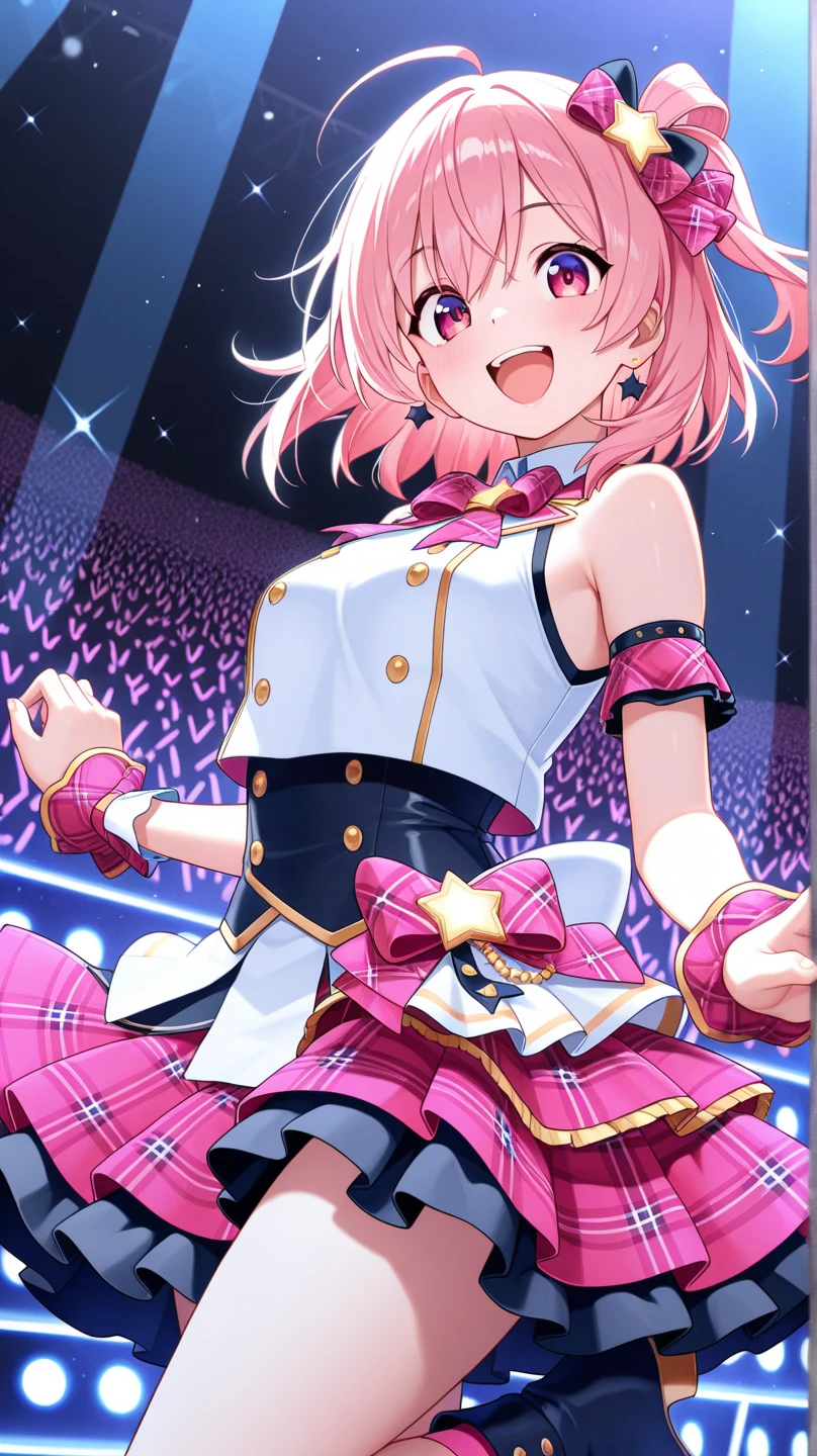 Young, elementary school student, blonde, short pigtails, candy pop, lively, candy store, smile, happy, fun, cheerful, idol