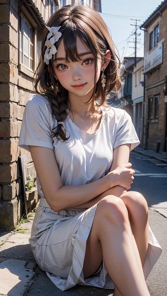 detailed face, cute face,brown eye, ((standing)) , (both hands on knee) , leaning forward , master piece , best quality , highly detailed , (matured female) , japanese