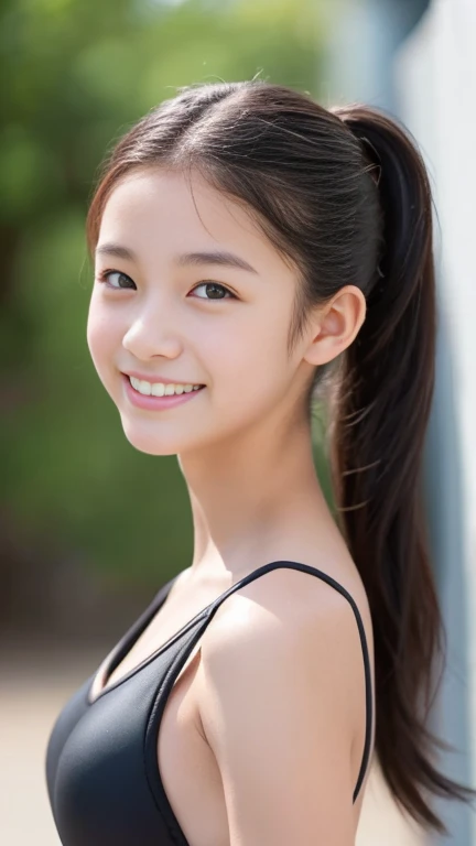 Best Quality, masutepiece, 超A high resolution, Photorealistic, shores, sand beach, 1girl in, 14years, Smile, Flushed cheeks, ((Naked)), ((Complete flu form)), ((large erect :1.3)), (((bulging areol, big areolae))), ((Small micro bikini in thin fabric)), (Colossal tits), (realisitic:1.3), (from waist up), ((masterpiece, top-quality、high-detail)), (Photorealsitic:1.4), ((light skinned:1.1)), ((poneyTail:1.4)), (Mole on the chest), A dark-haired, Big eyes, Distinct double eyelids, Put your ears out, Open lips, Tongue licking, seductiv, Absolute area, ((Face Close-up)), Attractive proportions, Slim abdomen, Cute navel, wetbody:1.2, glowy skin, The face of the golden ratio, face perfect, top-quality, masterpiece,kawaii faces, dual, A smile、kawaii faces、超A high resolution, film grains, filmg, natural skin textures, realistic eyes and face details, Perfect tooth alignment, Perfect eyes and perfect mouth, bangss, Cinematic lighting, sticking out of the bikini:1.8, (The swimsuit is digging into the female genitalia:1.3), de pele branca