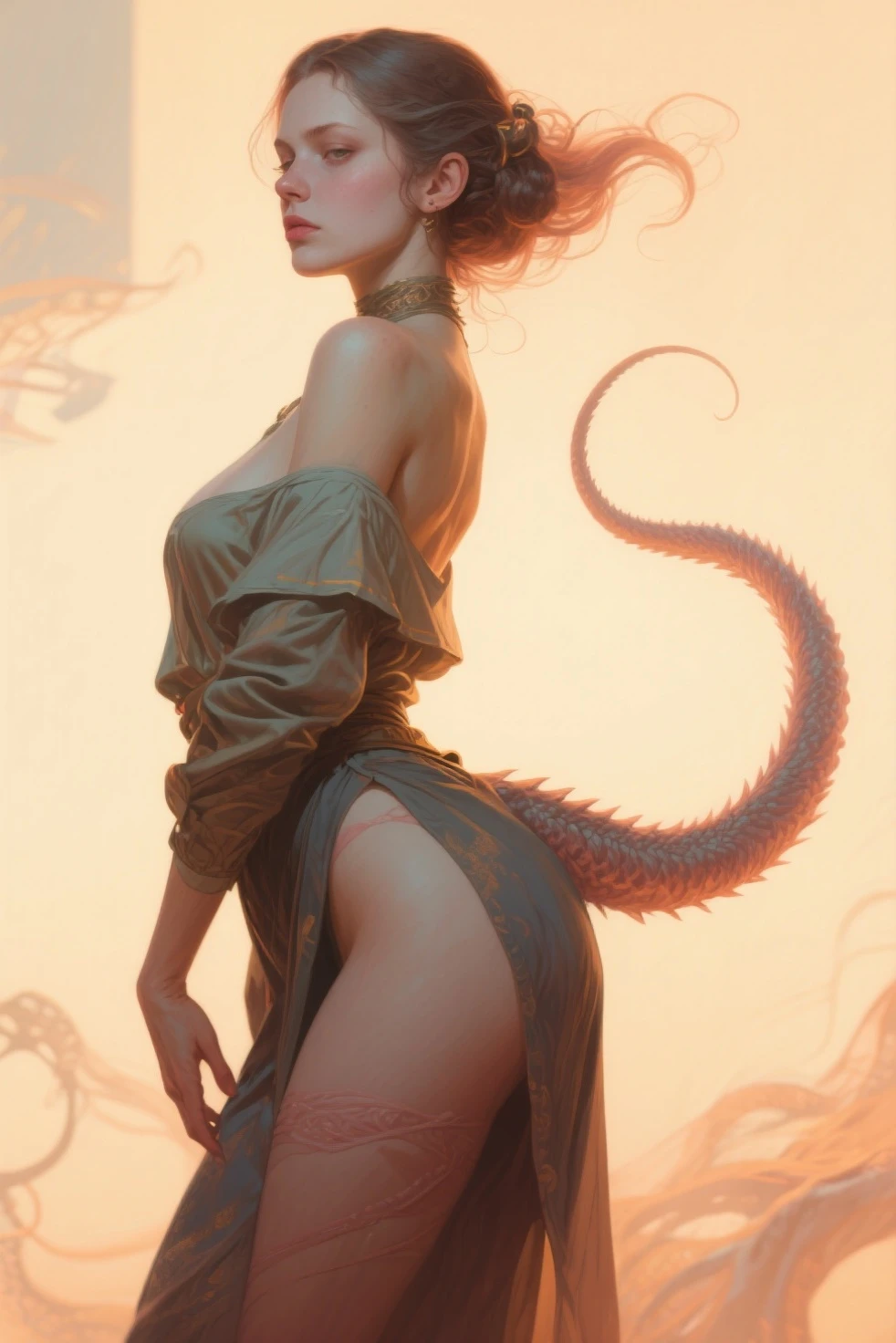 "  Naked、Full body like、Woman looking back with her back、Perfect breasts, exposed waist, the perfect body, Inside the octopus monster's nest, (Best Quality, 4K, 8K, High resolution, masutepiece:1.2), Ultra-detailed, (Realistic, Photorealistic, Photorealsitic:1.37), royal, Captivating, (Vibrant colors, sharp chest:1.1), Soft lighting"、Giant Octopus Monster、a large number of tentacles entangled in the body,,,Countless tentacles wrap around the thighs of both legs、Countless tentacles wrap around his arms , Tentacles inserted into the  ,   Face,