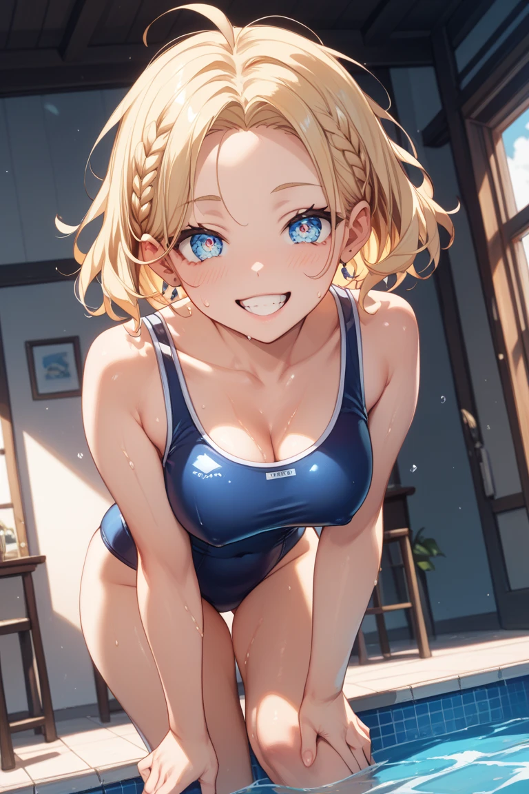 (masterpiece:1.3, Highest quality, Ultra-high resolution, Very detailed), (Realistic, photoRealistic:1.4), Beautiful illustrations, Perfect lighting, Natural light, colorful, Written boundary depth, NFSW,
View your viewers, 1 Girl, Japanese, high school girl, Perfect Face, Cute and symmetrical face, Shiny skin, Sunburned skin,
(Twin tails:1.5, Blonde), Hair between the eyes, blue eyes, (Large Breasts, seductive Thighs, Big Ass), Thighs, sum,
Beautiful Hair, Beautiful Face, Beautiful attention to detail, Beautiful clavicle, Beautiful body, Beautiful breasts, 美しいThighs, Beautiful feet, Beautiful fingers,
(Beautiful views), ((Dynamic pose)), (Micro Bikini), (Captivating smile,)