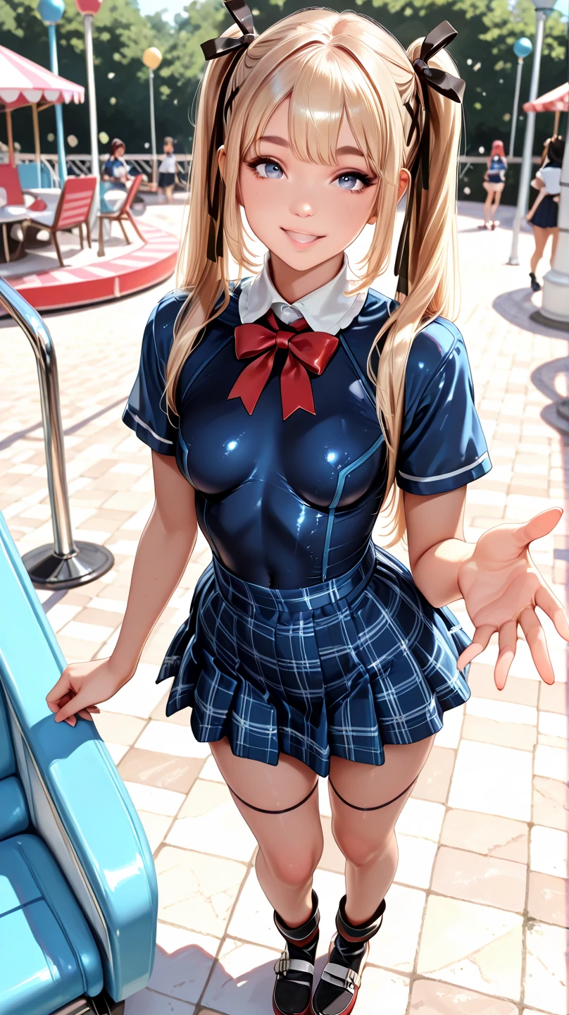 1womanl,Golden head hair,12year old ,((Impatient expression)),Beautiful breasts,(((Sexy magical girl white and blue high-leg bodysuit)))(())(((Blushing cheeks、Surprised look)),((())),((( portlate))),Blue eyes,(((Bangs are aligned)))()Street,Crowds(magical girl hair ornament)