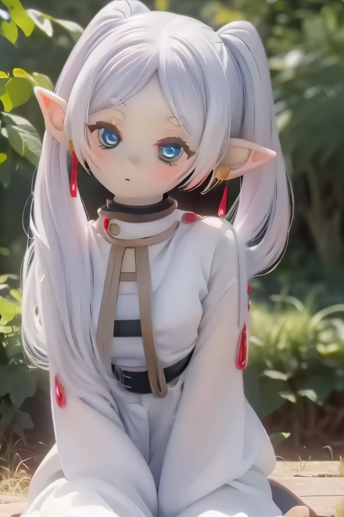 ( top quality,Strange Results :1.3),( Warm Light :1.2), the girl on the left has no breasts, Please wait , natural face,forest, R , spring, Between the legs , small breasted , thank you, long hair, 灰色の髪, twin tails , Star , earrings with beautiful eyes shining right in front of you , thick eyebrows, , Naked ((((Sebabydoll )))) babydoll