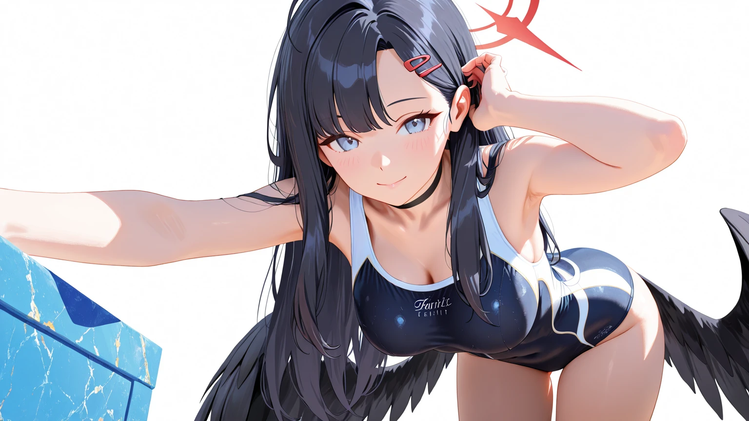 16k works,Highest quality,18-year-old,No background.White background only,whole body、Kneel,Dynamic and sexy pose, One person, Beautiful Face,, Symmetrical eyes, Perfect body, Good balance、 Perfect body。Black hair ponytail、Cute Smile.。Small breasts、Cute white bra、She's wearing cute white panties