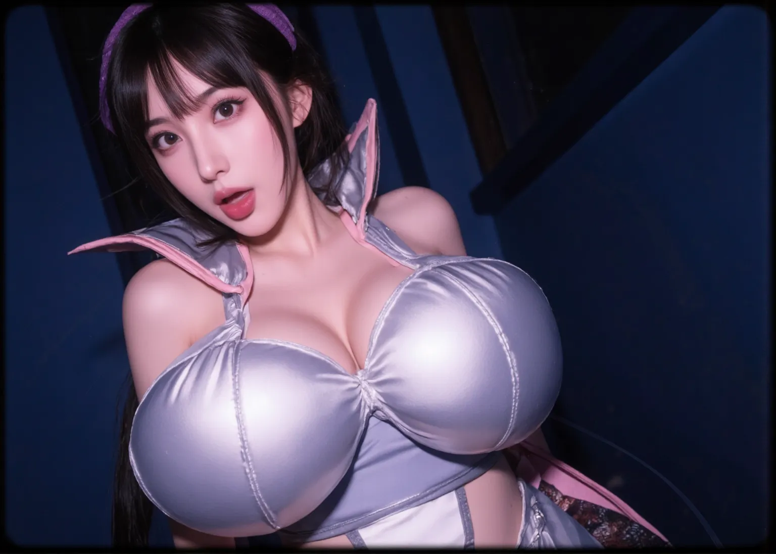 A BUSTY MILF, CLOSE UP UPPER BODY,SOLO, ((DRAGON MECHA HORN)), (GIGANTIC FAKE BREASTS,CLEAVAGE TOP,11 LINE ABS:1.5), ((WEARING OUTFIT BLUE,PINK GODDESS BUTTERFLY MECHA LINGERIE ARMOR:1.5)), (MUSCULAR BODY SHAPE:1.5), (CLEAN GLOSSY BODYSKIN:1.5), (LOOKING AT VIEWER:1.6), (BACKGROUND FUTURISTIC SPACE STATION:1), (PHOTOREALSITIC:1.4), (ULTRA-DETAILLIERT), (TOP-QUALITY), (BEST SHADOWS), BRIGHT LIGHT IN ROOM, HYPER TEXTURE, (4X MSAA), ((UNREAL ENGINE 5 RENDER)), (NEON), PHYSICALLY-BASED RENDERING, ULTRA HIGHT DEFINITION, 16K, 1080P.