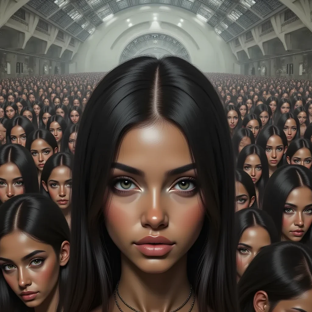 a room full of clones of Denise Milani