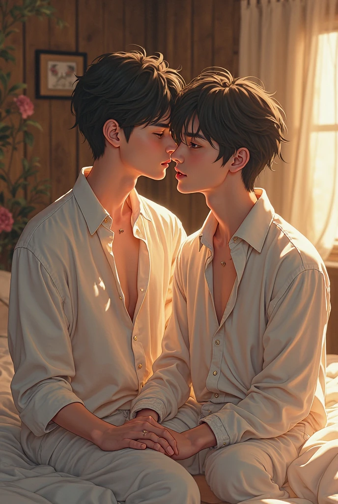 Young man and man,Male couple,Desire for sex,Intimate behavior、