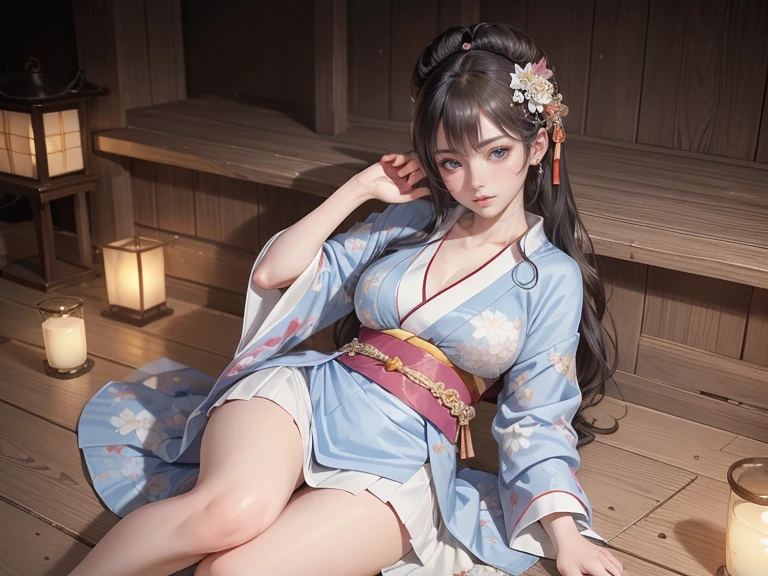 (Photorealistic:1.8, Highest quality:1.8,8K masterpiece:1.8,High resolution,Mastepiece:1.8,RAW Photos,Cinematic lighting)、Fireworks shining in the night sky、A beautiful woman with full body tattoos、Butterfly and flower tattoos、
Dark Brown Hair、Light brown eyes、D cup size breasts、(Long Hair、Updoスタイル、Updo、Hair Bun)、A look of deep sadness、(Highly detailed beautiful face)、(A super mini kimono with a beautiful and cute orchid-style floral pattern:1.5、choker、Dirty Panties)、(Shoulders bare:1.3)、Bare thighs、Glowing skin、Open your mouth a little、Kneeling、Obscene random poses、Japanese Kimono、barefoot、Blackpink's Lisa 'Paused'、Angle from below