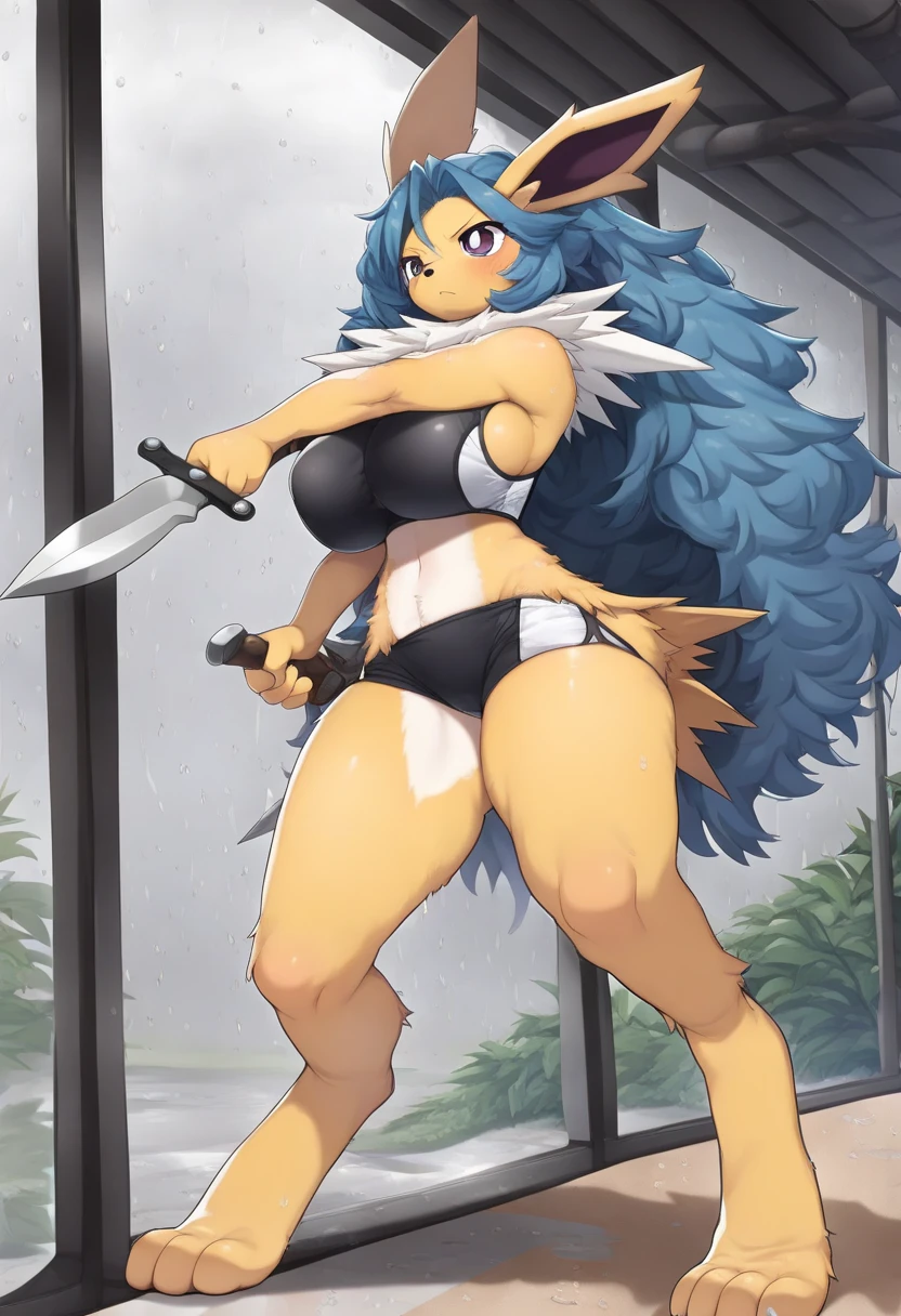 best quality solo girl simple background full body standing muscular girl black hair yellow eyes solo