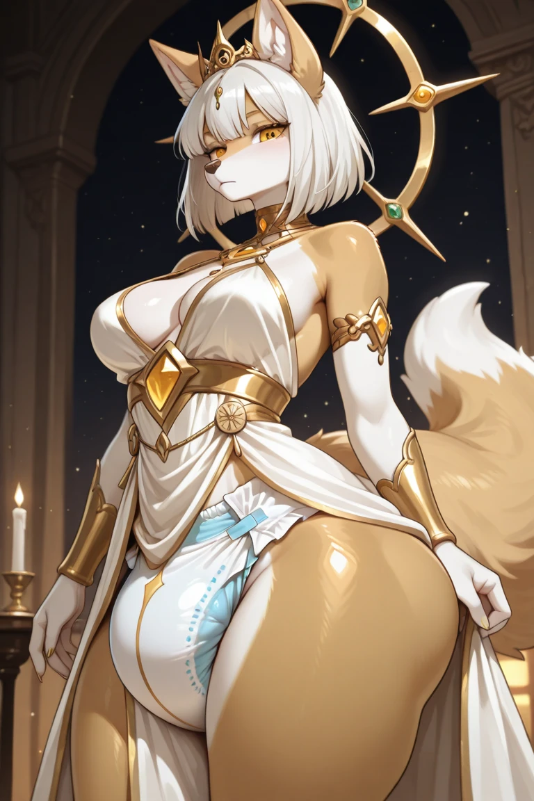 Anthropomorphic female character with wolf-woman body, wearing sexy underwear, vibrant fur colors, detailed facial features, expressive eyes, soft lips, realistic rendering, high-resolution artwork, realistic lighting, a professional illustration, a soft and gentle color palette, dynamic pose, graceful movement, engaging expression, elegant clothing, mystical background, enchanting atmosphere, enchanting and ethereal ambiance, masterfully painted texture on the tail, intricate tail patterns, texture of Intricate fur, realistic and realistic depiction, captivating and seductive presence, perfectly proportioned figure, delicate details, fascinating artistic quality.