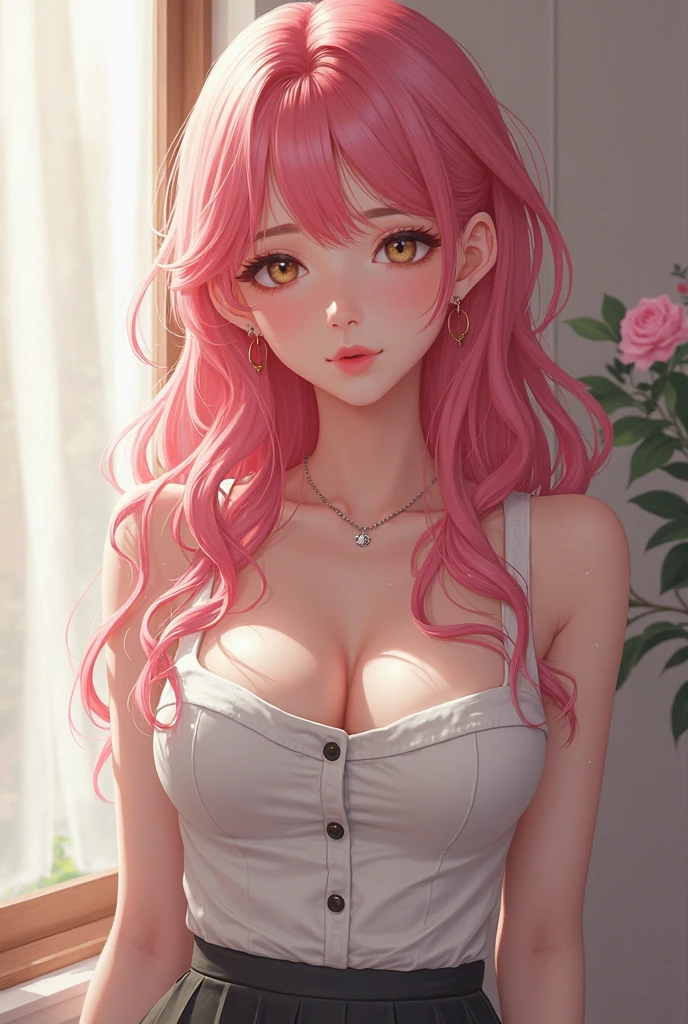 (masterpiece, best quality), 1girl, <lora:Braundertank1:1> bra under tank top, bra, tank top,, pink hair, flat chest,