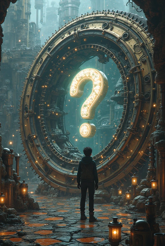 Crazy steampunk dude joining on his dream, new world coming into his eyes, big eye projecting scene, big stairs, big dunes of yellow sand, showing to the people the great news, showing to the crowd, ornaments, horror movie scene, dark blue and light yellow, blue and yellow, royal blue and golden yellow, 4D, 8K, photorealistic, dreamlike, big and complex composition, masterpiece, artwork by Jeremy Mann, artwork by Beksinski, artwork by Bernie Wrightson, artwork by René Magrite, Surrealism, Impressionism