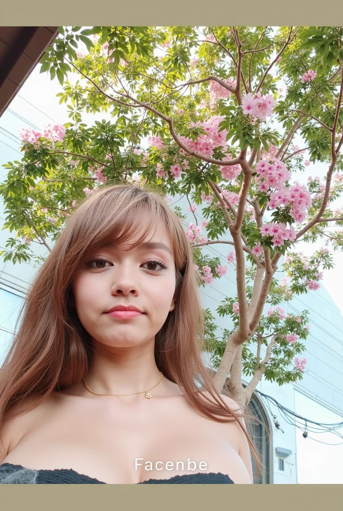 (highly detailed body, highly detailed face, best quality:1.2) ,A Woman, look at viewer, (Pink bra, Jeans), (Pink bougainvillea mess in background:1.4)