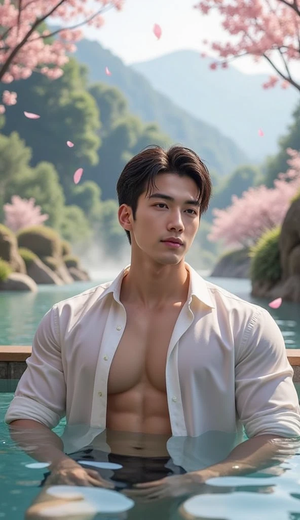 best qualtiy，tmasterpiece，超A high resolution，（realisticlying：1.4），xiuxian，arma，详细的脸，.1boys，独奏，arma，，（Magic Circles：1.2），xiuxian，The upper part of the body，，east asian architecture，jacket，buliding，（hoang lap，A high resolution，ultra - detailed），Asian people，1 male，Eighteen-year-old boy，handsome，tall muscular guy，a broad shouldered，white color hair，Tie high ponytail，Dark brown eyes，Fine eyes and detailed face，the Extremely Detailed CG Unity 8K Wallpapers，Complicated details，（style-swirlmagic：0.7），looking at viewert，独奏，（full bodyesbian：0.6），detailed back ground，详细的脸，（European medieval fantasy theme：1.1），hair flowing in the wind， Martial artist，dynamicposes，Fighting posture，and clench your fist，Fingerless gloves，Wristbands，fullbody naked，Only transparent tulle，Takayama mountain river background，Rotating floating particles，dynamic compositions，，Naked upper body，large muscle，The upper body is not worn, and the lower body is not worn，（（（（Erection in the crotch)）））