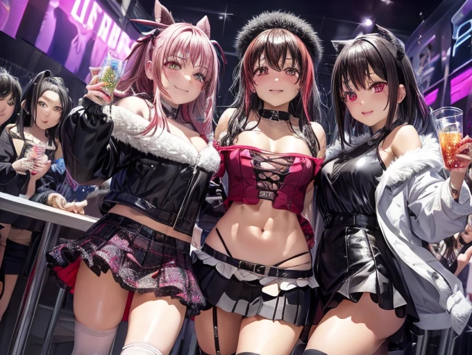 ((2 reggaetoneras s:1.5)),((minors, they are 16 yen less are less than 16 years old)),(o expression)), ((hentai style reggaetoneras clothing:1.5)) ,(( bare breasts exposed)), ((very high red plaid tiny ultra short mini skirt)), ((thigh socks)),((standing together dancing reggaeton)), ((white shirt tied and unbuttoned)), ((hairs in pigtails and side ponytail, wavy)),((pink heart shapes)),((juicy and sagging breasts hentai style:1.5)), (detailed light-peach-colored skin), heavy breasts, small areolas, big thighs, (symmetrical cute detailed realistic face:1.2), (cute intense detailed realistic eyes:1.2), cute human nose, (highly-detailed cute lipouth), eyelashes, eyeliner, 4k, High detail RAW color Photo, hyperrealistic, highly detailed, hasselblad, gigapixel, on focus, cinematic lighting, (erotic), narrow shoulders, (sexy(fit) physique, cute proportional woman), (perfect anatomy), masterpiece, highest quality,