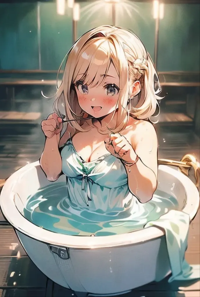 ((beautiful lighting, melhor qualidade, 8K, Obra de arte: 1.3)), 1 garota, Beleza corporal perfeita: 1.4, suado + pele molhada,((cabelo branco)), (vestido branco: 1.4), (fontes termais: 1.1), (Hot water bath), Absorver, elegante, Rosto super fino