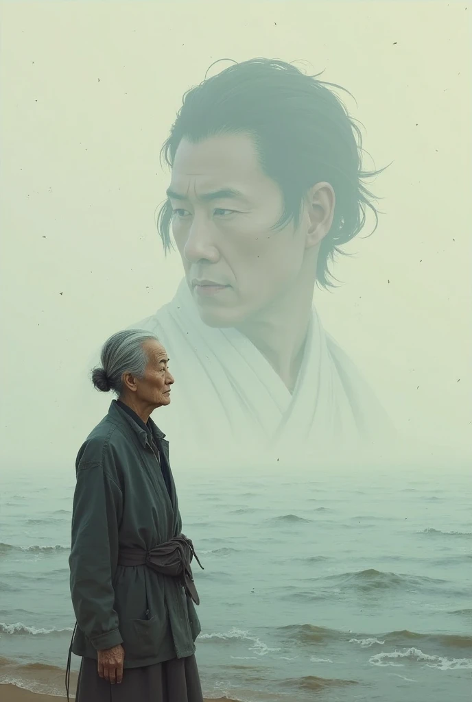 award winning photo, (stunning (old Japanese woman) and rugged (old fisherman:1.3) kissing), nsfw, professional majestic impressionism oil painting by Waterhouse, John Constable, Ed Blinkey, Atey Ghailan, by Jeremy Mann, Greg Manchess, Antonio Moro, trending on ArtStation, trending on CGSociety, Intricate, High Detail, dramatic, makoto shinkai kyoto,