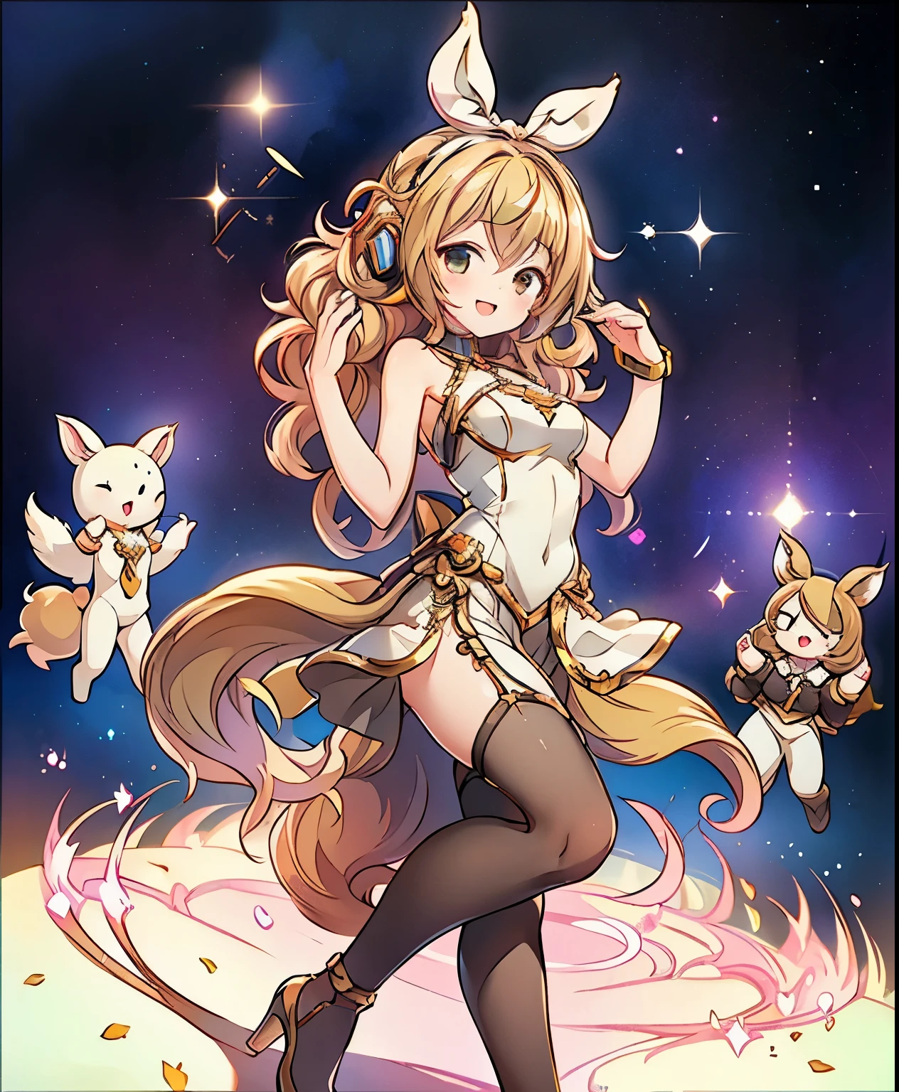 Small, nipple seals, tan marks, huge thighs, rabbit ears, small, thick eyebrows, healthy whole body, evil smile, beautiful blonde, full body focus, (masterpiece), ((highest quality)), (super detailed), one girl, solo, (beautiful eyes)), beautiful detailed eyes, clean and detailed face, five fingers, textile shading, perfect anatomy,