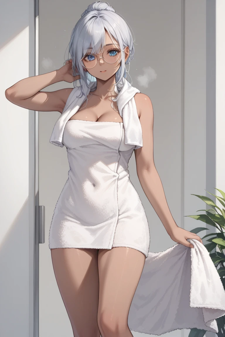 (Masterpiece), Best Quality, ultra-detailed, 1girl (Secelia Dote, naked body, short hair, dark skin, blue eyes, half-closed eyes), wicked smile, parted lips, solo, maid (black), frill, apron, maid headdress, ultra mini skirt, black lace thighhighs, garter belt, in the livingroom, standing, Sexy waist teasing, come-on, temptation