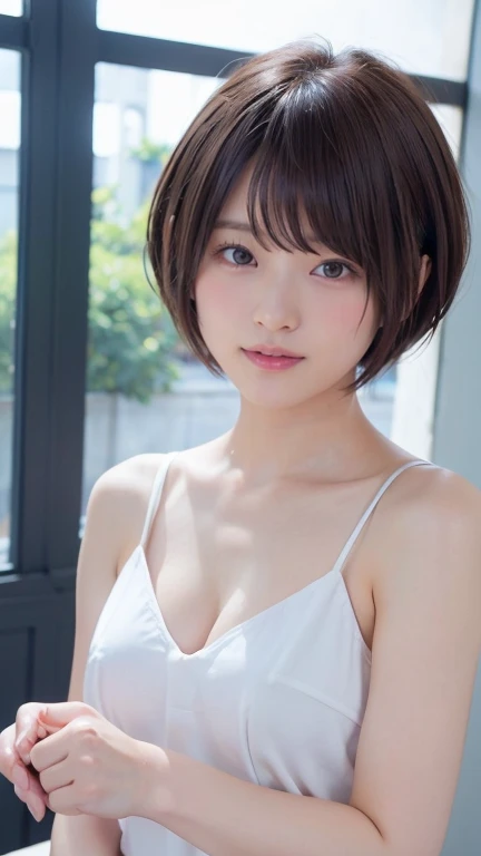 ((wallpaper 8k)), ((surreal)), ((Quality with attention to detail:1.2)), 1 girl, 14talent、kind eyes、plump lips、Ash gray hair、An ennui look、(((small breasts、small breasts、areola:1.1、nipple)))、black classy dress,Black capelet, look up, Widespread poverty, short cut hair、short hair twintails、Ash gray hair:1.5、white skin、