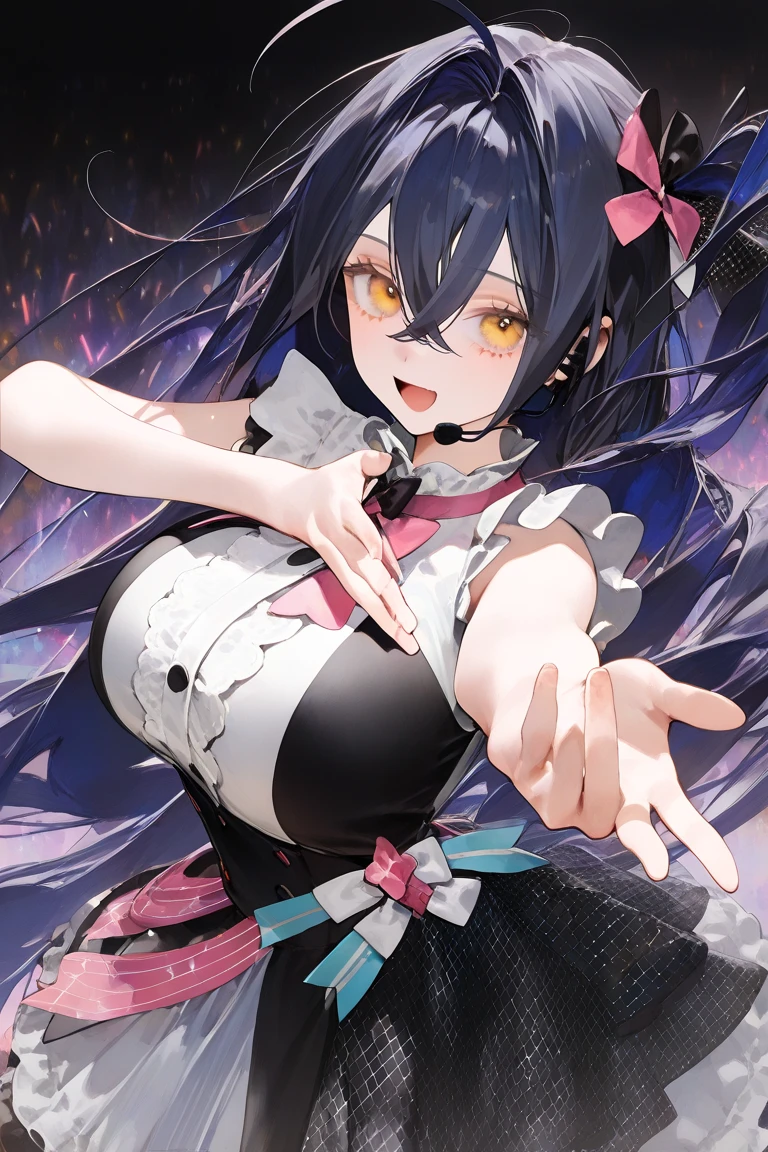 <lora:presenting_panties_v0.3:1>
1girl, presenting panties, upper body, purple panties,
<lora:hoshino_ai_v0.1a:1> hoshino ai, ascot dress, smile, blush, stage lights,, masterpiece, best quality, highly detailed