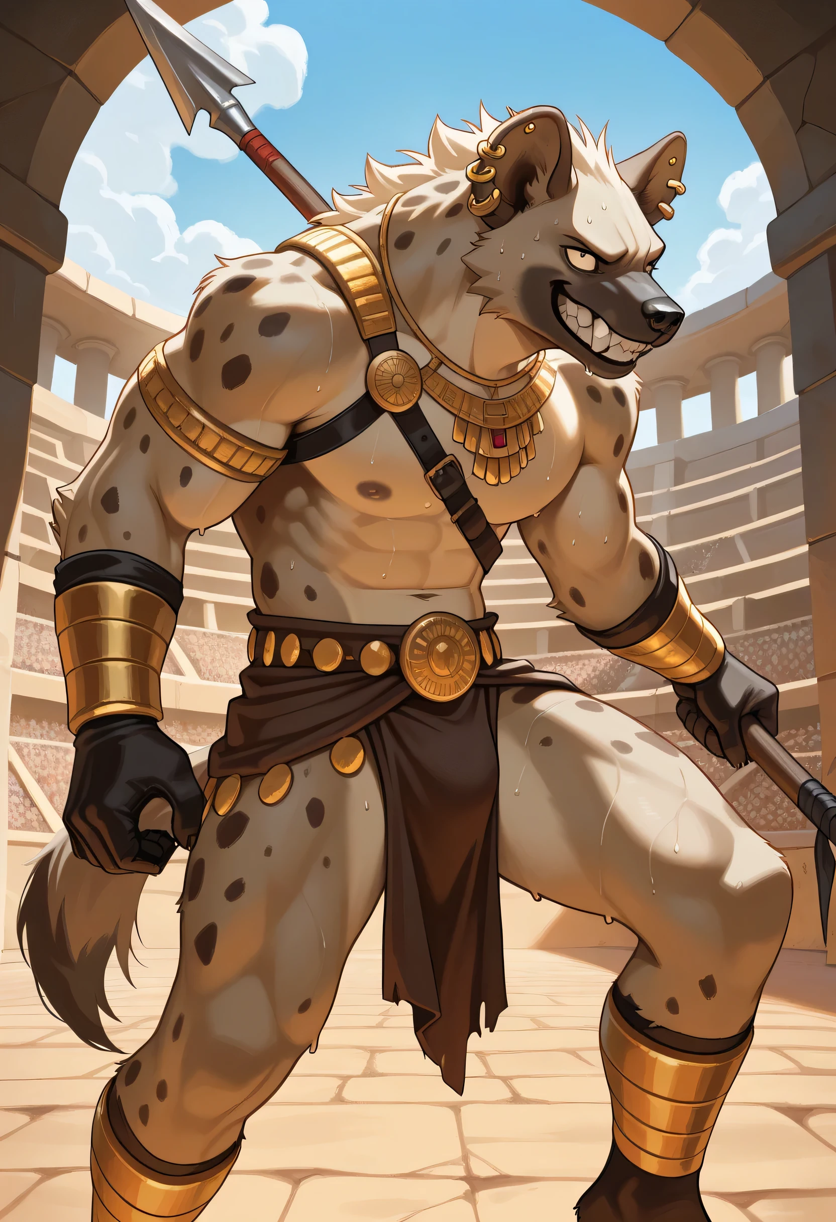 a huge muscular furry polar bear old man at the the Island of Crete, column ruins, huge shoulder muscle , shirtless, muscle, strong man, huge muscle, huge white fur, short hair, bearded, white hair and beard, huge white fur, wrinkles skinned, black short trunks, strong muscle, strong and intimidated, masterpiece, muscular, commission for high res, male, fantasy art, very very beautiful art, art painting , painting art