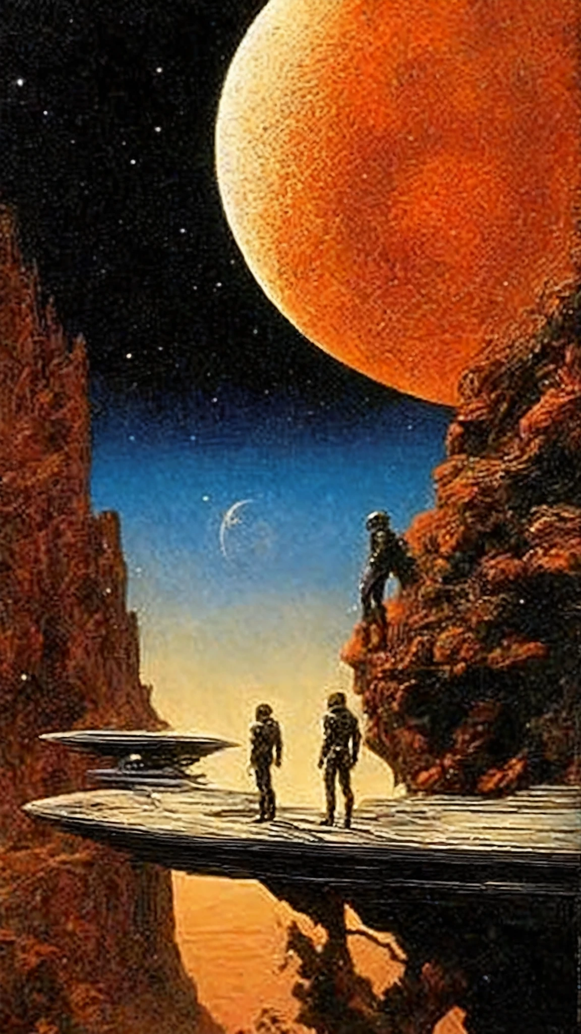 old 1940s pulp scifi book cover, Lunar Mountain Ranges<lora:EnvyStarlightPulpScifi01:1>