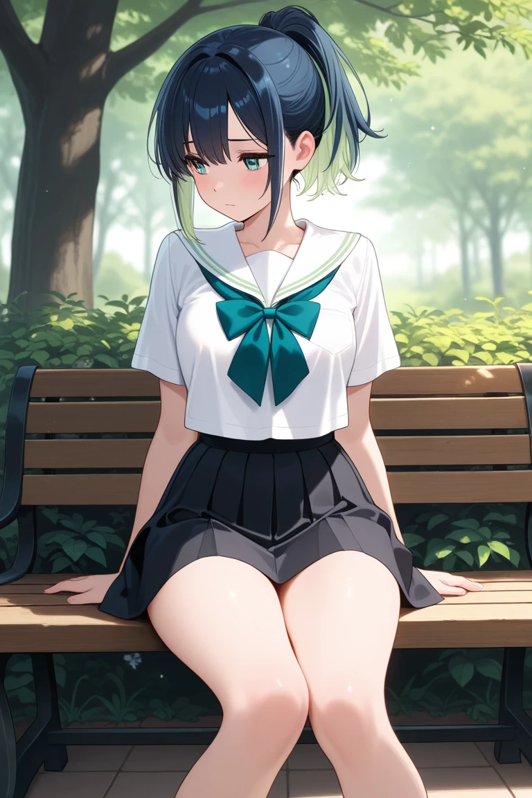 ((anime:1.25)),,((best quality)), ((highly detailed)),(((sketch:))) extremely detailed face, beautiful face,((1girl)),((solo)),shiny skin,((cowboy shot)),(looking at viewer),hikawa hina,(aqua hair) , side braids, twin braids, hair bow,, ,large areolae((serafuku:1.55))(red ribbon:1.15),((navel)),((short sleeves:1.15)),((pleated skirt,mini skirt:1.15)) ((skirt lift:1.35)),(curvy:1.05),((pussy:1.35)),doors:1.25)),,,((park,bench:1.5)),((sitting:1.35)),((sit on bench:1.35)),((nose blush:1.25)),(happy,smile:1.15),:o,knee socks,(black socks:1.15),BREAK (dark brown loafers:1.15),,((spread legs:1.45))