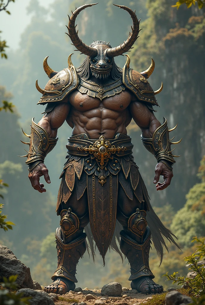 1 handsome Legendary Warrior in fighting pose, standing in front of an angry mythical beast, intricate detail,night time, full moon, detailed face, dark fantasy theme,ancient palace in the forest