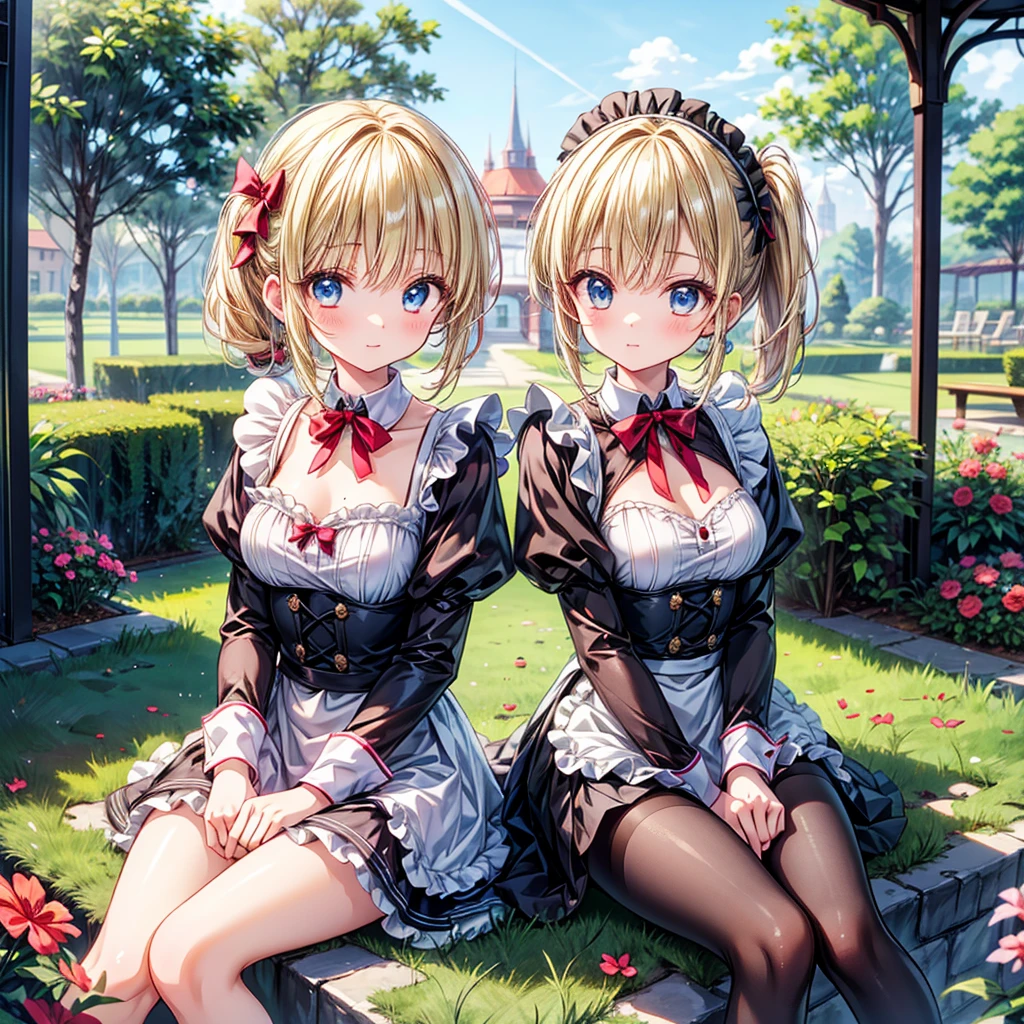 nsfw,Highest quality、8k.RAW Photos、Half-way against the traffic、Carmine Dirndl、15 years old、Girl、slender、Big Breasts、Platinum Blonde Hair、short hair、Swiss townscape,Sit on a bench and cross your legs、