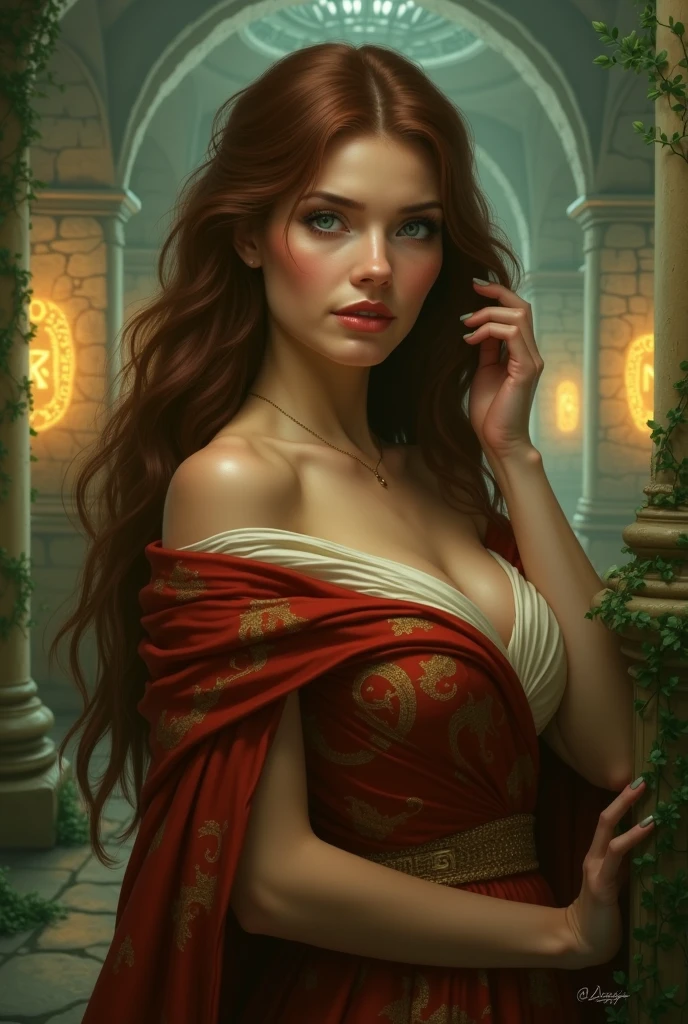 240710B. Masterpiece. A hyper realistic image of Claire. Beautiful woman. ((Perfect body)). Sexy. Slim. ((Solo)). ((Rome, Roman Empire (500 BCE). In the Lavish indoor atrium with mosaics and sculptures. Sheer red stola with gold trim, matching sash. Sheer red stockings. Hairstyle: Elegant updo with a gold headband. Makeup: Bold eyeliner, red lips. Gold cuff bracelet, laurel necklace. Red stilettos.)). (((((Open legs, squatting, squirting, masturbating))))). (See-through, bare pantyhose). Louboutin heels. ((Show erected small areolas thru clothes)). ((((Show trimmed vulva)))). ((Divine features, oval face)). Graceful presence. (Captivating and perfect grey eyes). (Silky ginger hair). Rosy tint complexion. Captivating smile with enchanting lips. Slender figure. ((Perfect hands)). Sense of style with alluring charm. Effortless elegance, sophisticated. ((High fashion image)). (((((Cowboy shot))))).