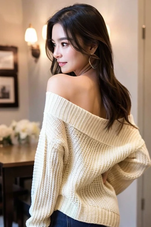 ((Best Quality)), ((Masterpiece)), (Very detailed), girl, off shoulder sweater