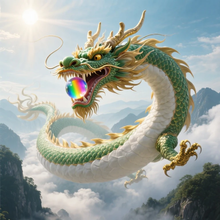 flag、masterpiece、(White background:1)、A green Japanese dragon surrounded by white clouds、god々々Halo、Wind、god々、Long undulating body、overbite、Upper body、Fantastic、god話、high quality、Very detailed、masterpiece、amazing、Particle Effects、Dynamic Effects