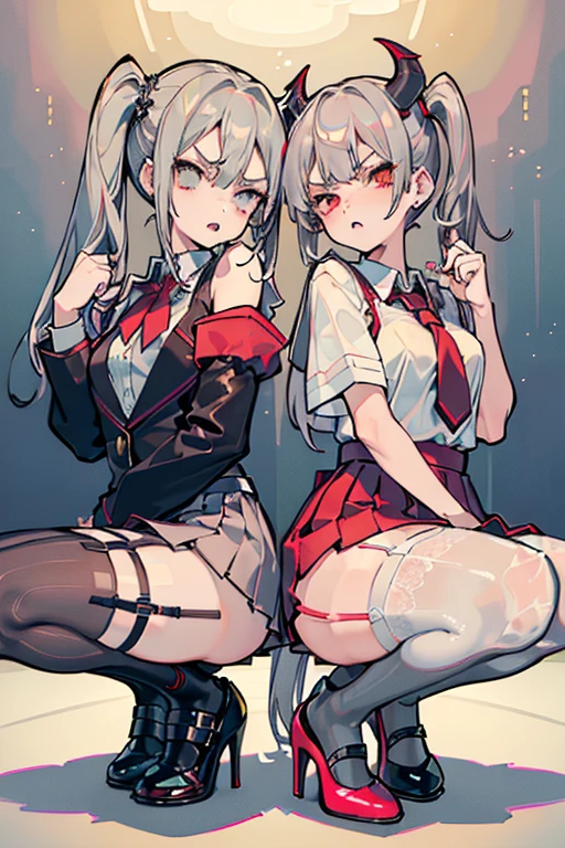 ((Highest quality)), ((masterpiece)), (detailed), (nsfw), image of anime video game character dressed in an outfit with a short skirt, 1girl, cheerleader, underwear, panties, skirt, 独奏, breasts, white panties, standing on one leg, open mouth, crop top, underboob, standing, pleated skirt, hair ornament, split, blush, thigh strap, black skirt, looking at viewer, multicolored hair, cameltoe, playground