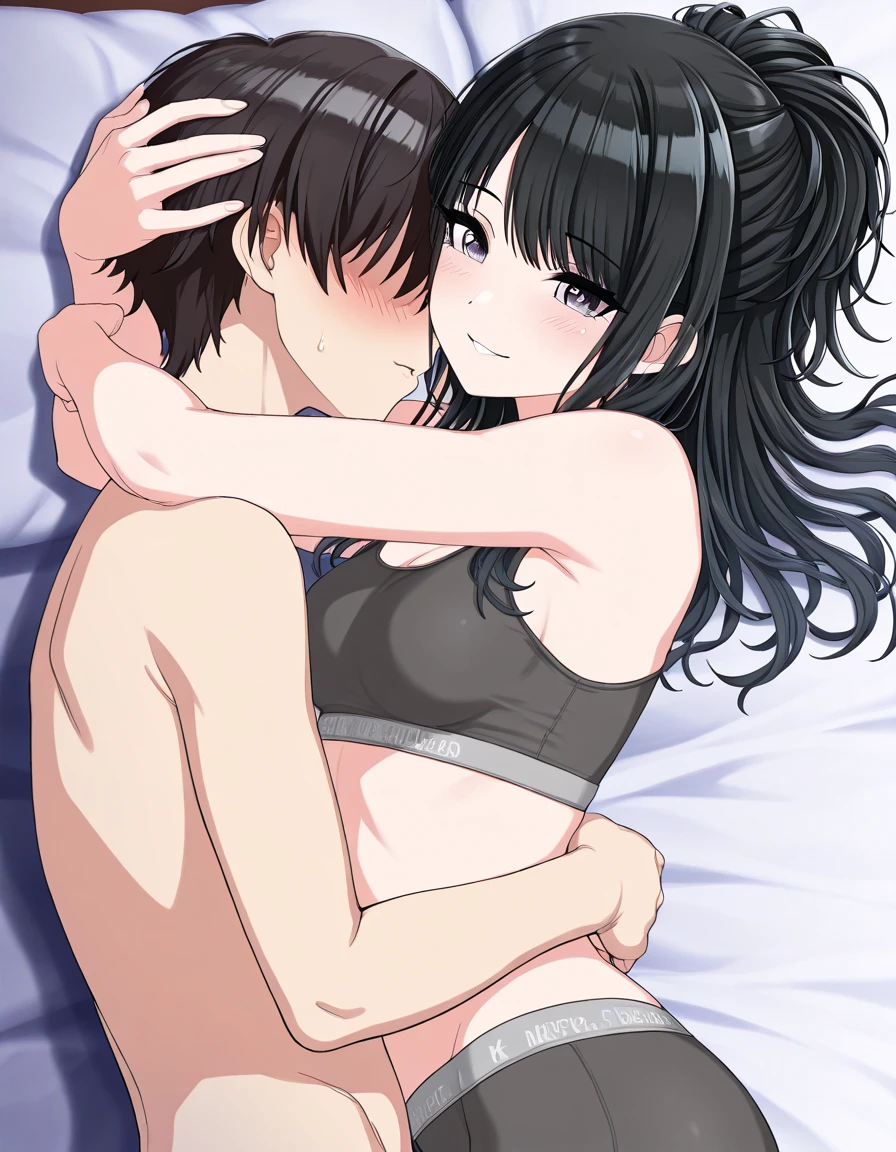 (masterpiece:1.4)、(1male people:1.9)、1girl、15 years old,(:1.2),high school student,beautiful girl,(short ponytails:1.2),akb48,nogizaka46,sailor suit,high ,(A father is touching his delicate girl's crotche:1.9)、student clothes、a closeup、Lying in bed、Father touching the crotch of delicate girl、(Cute 15-year-old delicate girl with semi-long hair and 50-year-old father with short hair)obscenity:1,2、Metamorphosis:1,2、NSFW:1,2、caress:1,2、Wrinkles between the eyebrows、Touching each other's crotches、red blush、toppless、White panties、Dark blue pleated mini skirt、tre anatomically correct,(small breasts:1.2),(skinny:1.2),(fullnude:1.5),nipple,(have a dildo in hand:1.5),dildo,sextoy,