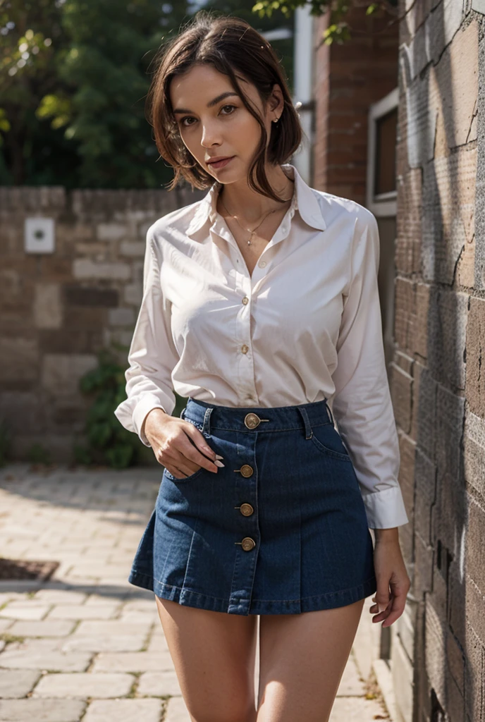 ((best quality)), ((masterpiece)), (detailed), 1girl, off- short hair mini skirt
