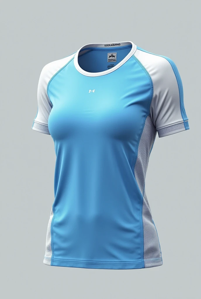 Create a blue women's sports t-shirt,celeste,negro
