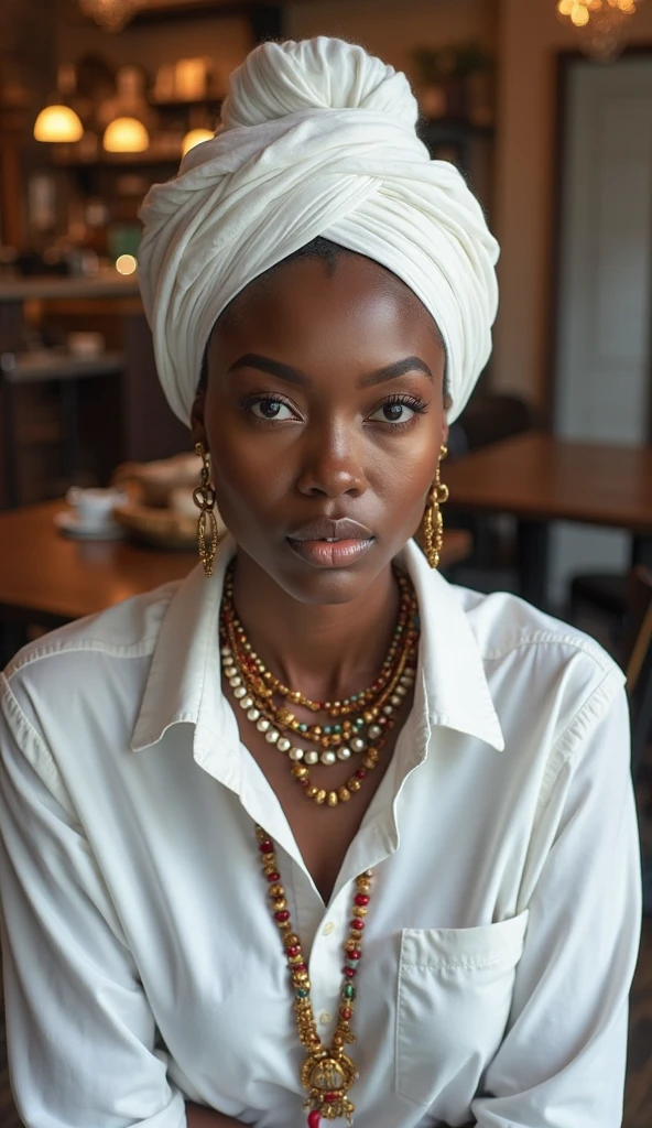beautiful african woman with tattoos and turban, a tattoo by Shani Rhys James, Harlem Renaissance, perfect natural skin tones, perfect skin tones, dark skin, female goddess of love photo, professional film, professional image, ultra detailed, ultra realistic, cinematic, sharp focus
