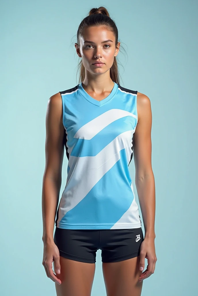 Create a blue and light blue women&#39;s sports t-shirt for sports