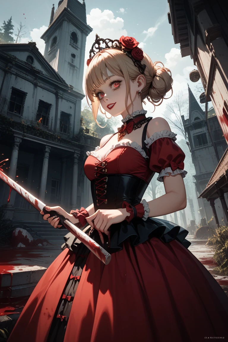 .(Highest quality,4K,High resolution,masterpiece:1.2),Very detailed,Realistic:1.37,Spooky altar background,Dark fantasy,Red color scheme,Ominous atmosphere,Eye-catching,Storytelling,anatomy,Anime Style,Concept Art,beautiful細部までこだわった顔と (((Red eyes ))),A terrifying ritual ,Satanic Ritual,Premature death,inappropriate behavior,クレイジーなsmile,Scythe Face,Girl Monster, beautiful, Delicate facial features, Sharp Eye, Sharp Fangs, pale skin, Thick chain, Dark Background, Cinema Lighting, Dramatic Shadows, Gothic style, Gloomy atmosphere, Dark fantasy, 一人のgirl, Please open your mouth wide, Open your mouth and baring your teeth,Sharp teeth like a beast, Wide lips, very wide mouth, Vermilion cheeks, ,(Blood splatter:1.4),Scary smile, smile,Angel Design, Twisted smile、Bloody、bleeding from the head,,,,,、Blood splatter、,(Blood splatter:1.4),skull,Horrorスタイル, ((Fantasy Sweet Lolita Frilly Pink Costume)), ((flowing blonde hair)), ,(Blood splatter:1.4),Female curves, Sexy flat stomach, Perfect hands, Perfect anime face, (Pink Lolita Dress)), Are standing, ((邪悪なsmile)), ,(Blood splatter:1.4), Steam circulates, Moonlight Illumination, night lighting, (Blood splatter:1.6),アニメAngel Design, Twisted smile、Bloody、bleeding from the head,,,,,、Blood splatter、,(Blood splatter:1.4), skull,Gothic architecture、Western architecture、Fantasy World、,Victorian cities, Skeleton Gas Light,Absurd, High resolution、 ((Tabletop)), ((Highest quality)), (Very detailedな), ((Very detailed)), (beautiful), ((かわいいgirl)), (NFSW:1.8), alone,(10 years old:1.6)、(world&#39;The most terrifying and creepy demon girl:1.5)beautiful face、Whole Body Ezbian、pale, Beautiful Skin、beautiful金の髪、Smiling Kindly、Dark building ruins、(snow white&#39;Frill dress:1.3)、(The dark ruins are stained with blood:1.3)、Low angle full body shot、(少女は血の海の中にAre standing:1.5)、(The ground is full of blood:1.3)、(The girl lost a lot of blood...:1.3)、(クレイジーなsmile:1.6)、Spirits、(Blood dripping from the mouth:1.3)、ネオゴススタイルのgirl, Wearing a black dress and a white collar, Wearing a black hat、wearing heavy makeup, Standing in a mystical garden surrounded by vines. The garden is full of deep purple flowers.、背景のGothic architecture。. girl&#39;The hair is golden、、A red rose is pinned to the side。. Her eyes are sharp、It&#39;Like being stabbed., Thick black eyeliner and long lashes. 彼女は顔色がpale.、Her lips are bright red.. The atmosphere is gloomy and eerie, with dim lighting casting long shadows. This piece combines digital illustration and photography.., the result、驚くほどHigh resolutionの画像が生まれました. Most of the colors are dark、I&#39;Calm, Deep reds and purples create a dark beauty.. The style is neo-gothic., Horror, Portrait Photography, Create a unique and compelling visual experience.Dark Imagery