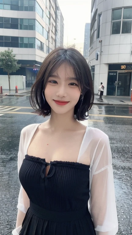 ((Best Quality, 8k, Masterpiece: 1.3)), Focus: 1.2, Perfect Body Beauty: 1.4, Buttocks: 1.2, ((Layered Haircut : 1.2)), (Rain, Street:1.3), Bandeau Dress: 1.1, Highly Detailed Face and Skin Texture, Fine Eyes, Double Eyelids, Whitened Skin, Long Hair, (Shut Up: 1.3), Full Body, big brasts
