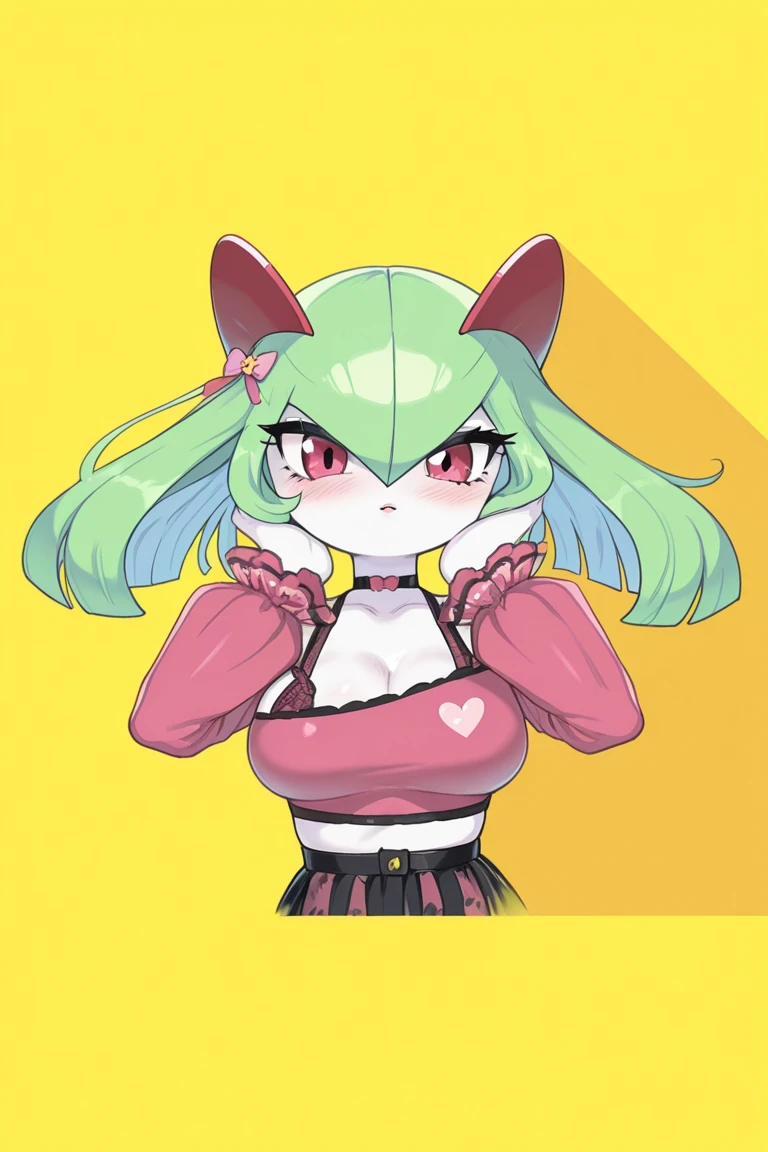 masterpiece, best quality, 1girl, me!me!me!,  full body, :3, cat ears, chibi, cat girl, cat tail, solo, slit pupils, cowboy shot, striped panties,
pale skin, long hair, aqua hair, blunt bangs, large breasts,
pink dress, purple detached sleeves, purple thighhighs,
upskirt, arms up, cowboy shot, thick thighs,
pink eyes <lora:me!me!me!-958it-novae:1>  <lora:necoArcCharacters_necoArcv3final:1>