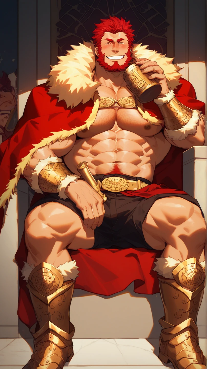 Demon sitting on his throne, the bottom is hell, Hot tall muscular male, full body, sexy male, the man is gigantic and barely fits on the throne, exaggerated muscles, sem roupa nenhuma, homem gigante muito alto, high comparation