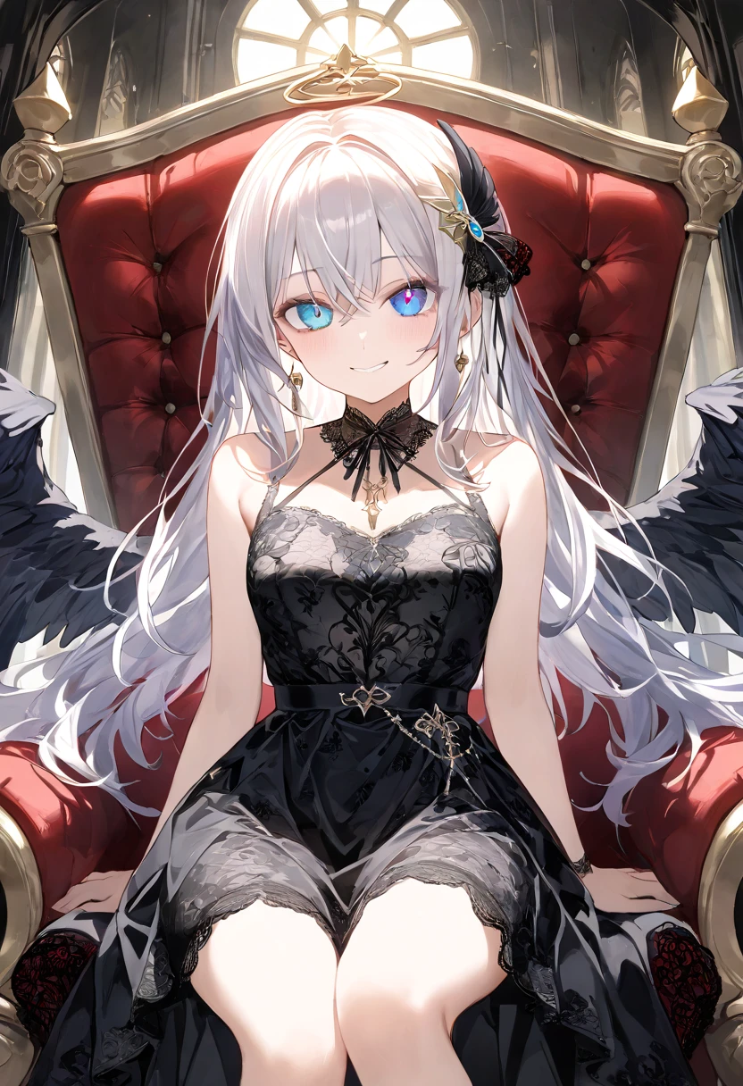 (highest quality)、((Super detailed))、(Ultra delicate)、Sexy and cute fallen angel、 girl、Silver Hair、Beautiful breasts、Beautiful thighs、Gorgeous、Fantastic Light