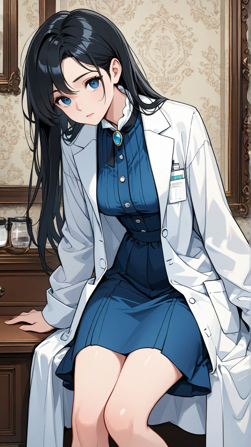 ((((A young woman))), the anime, ( Green eyes), (black hair), Nice face, ssmile, the perfect body, Wavy Hair, hairlong, (((morena))), big breastes, ((tmasterpiece, beste-Qualit)), illustartion, ультра детализированная 8k, Photorealistic, sharp-focus, higly detailed, Professional lighting, colorful details, Rainbow colors, Glowing, intricate detials, Vivid details, medical suit, white robe, medic, (medical doctor), (Medical Form), hairsh, stacked on top of the head, Medical massage table, candle lights, massage, massage, twilight , Sports Doctor