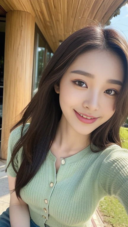 masterpiece,ultra detailed,sharp focus,(tareme:1.3),huge breasts,(japanese beautiful model:1.3),pointy nose,straight hair,tongue,sweaty,look at viewer,off-the -shoulder sweater,shiny skin,cleavage,fellatio gesture,smile,at restroom stall