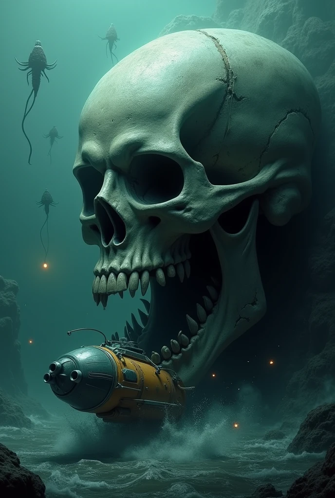 (Extreme close-up) photore (Scared:1.1) (At the bottom of the lake:0.9), (underwater plants:1.2), (Three huge silver alien skulls:1.2), There is no light in the eyes,Falling ashes, Netsuit,(The stone pillars collapsed, 12th century, 1.2),airbubble,Beam light, insanely details, Cinematic, epic realistic, Intricate details, ultra - detailed, High quality, primitive, author:Jakub Rozalski
