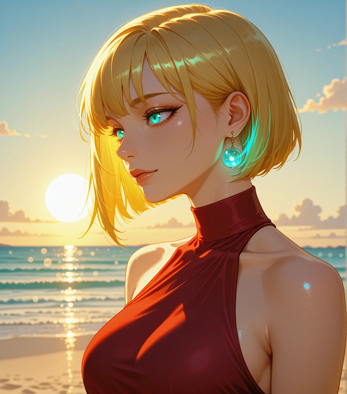 1 girl in, serene expression, ojos morados fascinantes, Cabello largo, ((cabello rosado)), (((Light yellow turtleneck swimsuit))), (((sentada en una roca con las piernas cruzadas))),postura serena, piel de porcelana, rubor sutil, (edge lighting): 1.2, warm tones, resplandor solar, sombras suaves, colores vibrantes, Pictorial effect, Dreamy atmosphere BREAK scenic lake, Distant mountains, salsa, aguas tranquilas, reflejo, nubes iluminadas por el sol, ambiente tranquilo, Idyllic sunset, ultra detallado, arte oficial, fondo de pantalla de unidad 8k, Zentangle, mandala,
