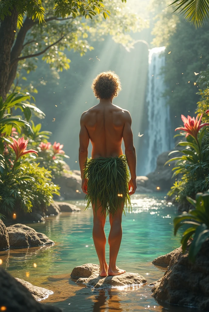 male Jungle Adventurer, full body, by Ryan McGinley, cinematic still, (best quality, masterpiece), very aesthetic, perfect composition, intricate details, ultra-detailed, vivid colors