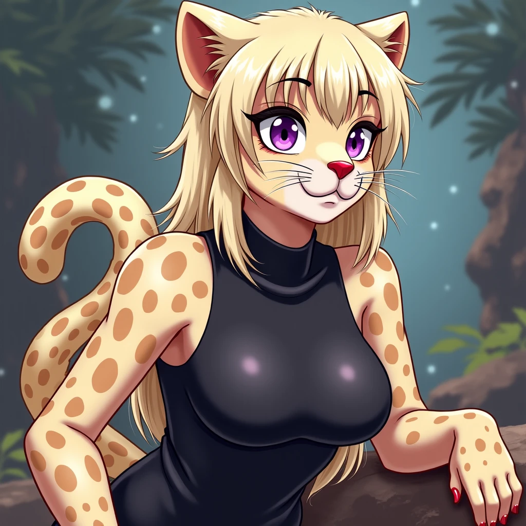 fluff-kevlar, by fluff-kevlar, anthro, ((cheetah)), female, solo, 1woman, 1man, ((small breast)), ((tiny breasts)), ((nude)), ((long hair)), ((blonde hair)), savannah scene, showing genitalia, on e621, choker spiked collar, detailed body, finely detailed eyes, finely detailed paws, punk style, female focus, ((nipple bump)), (hair detailed correctly), Mihari, ((vagina reinforcement)), rear view, under tree, reverse cowgirl position,  penis insertion, looking back at viewer, creampie